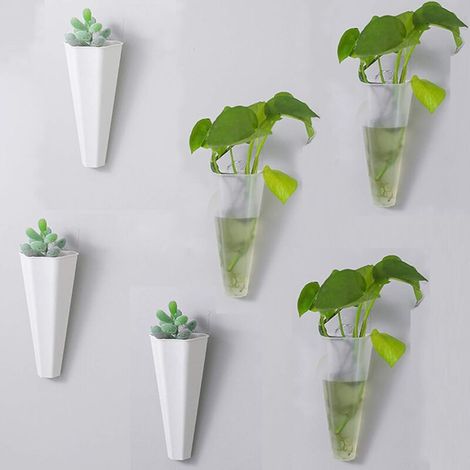Vaso da parete geometrico in plastica, mini vaso per fiori artificiali per piante grasse, decorazione da parete, 15 x 7 cm, decorazione per la casa