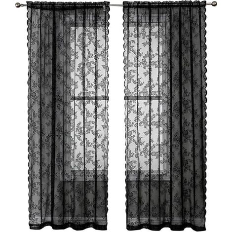 Rideaux en dentelle noire (2 pièces) Noir 100 x 200 cm Noir 100 x 200 cm (1/3)