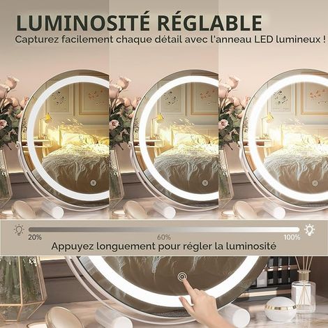 Vanity Mirror 40 x 40 cm, Makeup Mirror, 3 Colors, Smart Touch and 360° Rotation, Round (1/2)
