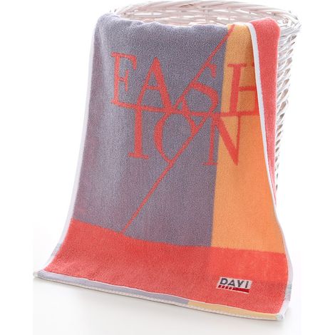 Serviette de bain douce, absorbante et épaisse en coton (1 pièce) pour le bain, les mains, le visage, le fitness et le spa - Motif géométrique orange (1/3)