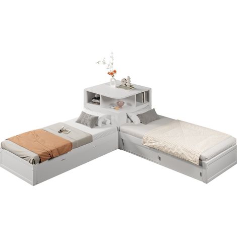 Letto singolo CHICFURN 90x200 cm in MDF e pino bianco con letto estraibile e contenitore (1/5)