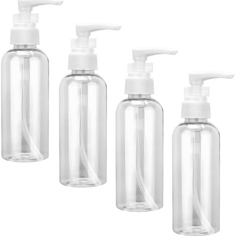 4 Pièces Flacon Pompe Vide, 50 ml Bouteilles de Voyage Transparentes, Pompe en Plastique Bouteille de Voyage, Distributeur de Lotion, pour maquillage, lotion et shampooing (1/4)