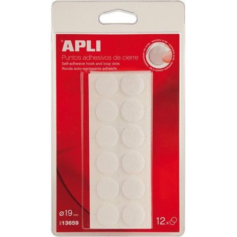 DISCOS ADHESIVOS GANCHO/BUCLE BLANCO Ø19MM 12U