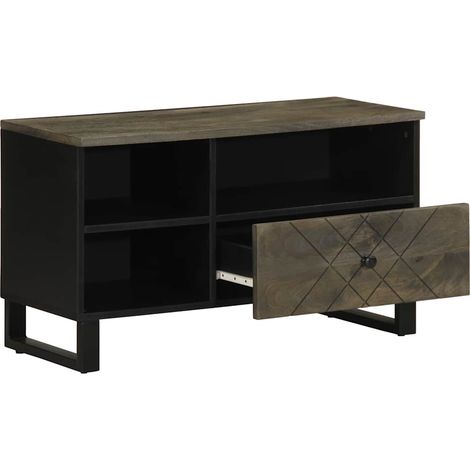 Meuble TV Banc TV Meuble de rangement - noir 80x33x46 cm bois massif de manguier fr2575 - Maison La Vie