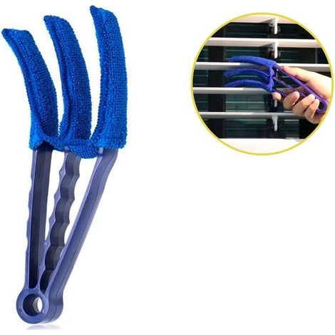 Nettoyeur de stores vénitiens - Plumeau dépoussiérant - Brosse pour lamelles de store - Bleu - Dépoussiérage efficace (1/5)