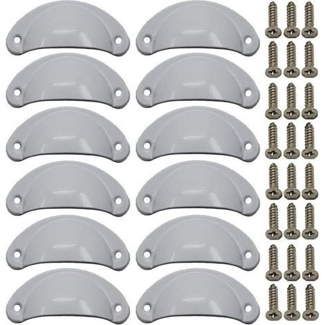 Lot de 12 poignées coquillage vintage pour commode, meuble de cuisine, forme demi-lune, 8,1 cm x 3,5 cm, blanc (1/4)