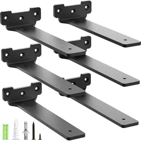 Lot de 6 - Support étagère - Équerre murale - Fixation invisible pour planche flottante &43 Charge lourde 70 kg Intérieur Noir 20x20cm (1/5)