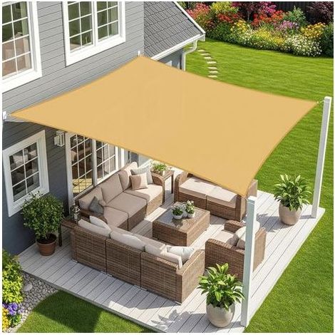 2x3m Sable Voile d’ombrage Rectangulaire, Toile Imperméable Une Protection des Rayons UV à 95%, Voile Ombrage pour en Plein air, Jardin & Terrasse (1/4)