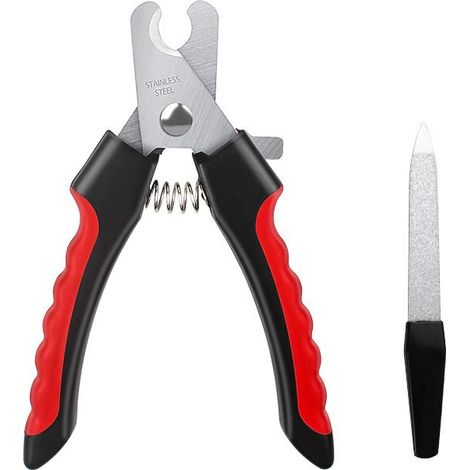 Coupe-ongles pour chiens et chats avec lime – set 2 pièces, manche en caoutchouc ergonomique antidérapant, taille 16cm, noir-rouge, grand modèle
