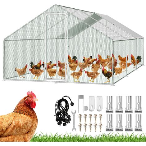 Randaco Poulailler 3×6×2 m – Enclos pour petits animaux, volière extérieure, cage à poules en acier galvanisé avec porte