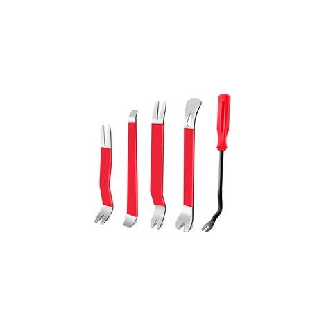 Set d'outils de démontage Automobile, 5 pièces de Cales en métal pour Garnitures + Outil de Levage, kit de réparation Automobile pour Le Retrait des Panneaux de Porte et de Garniture, Rouge (1/5)