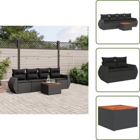 5-tlg. Garten-Sofagarnitur mit Kissen Schwarz Poly Rattan - Gartengestell - Gartenmöbelset - Outdoor Möbel - Lounge Set - Rattan Gartenmöbel (1/5)
