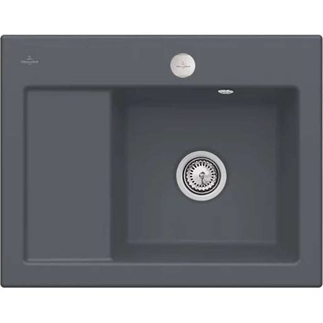 VILLEROY ET BOCH Subway 45 Fregadero compacto de 1 seno 65 x 51 cm desagüe izquierdo Grafito CeramicPlus con desagüe automático (1/2)