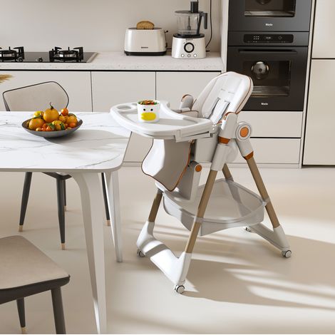 Trona bebé plegable de polipropileno blanca, respaldo reclinable, hasta 50 kg,53x76x95 cm (1/5)
