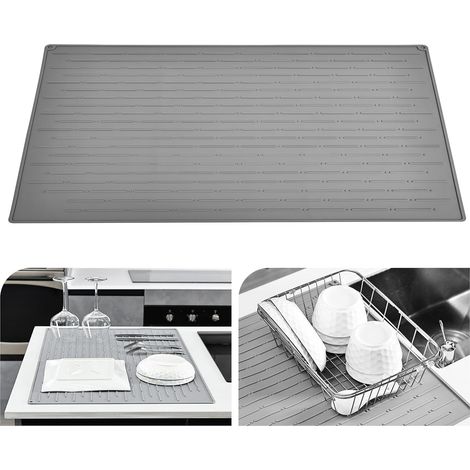 Tapis d'égouttement 71,3 x 51,3 cm, vaisselle en silicone résistant à la chaleur, antidérapant, tapis d'égouttement, set de table (gris clair) Gris Clair 71.3 51.3 cm'71.3 x 51.3 cm Gris Clair'Gris Cl