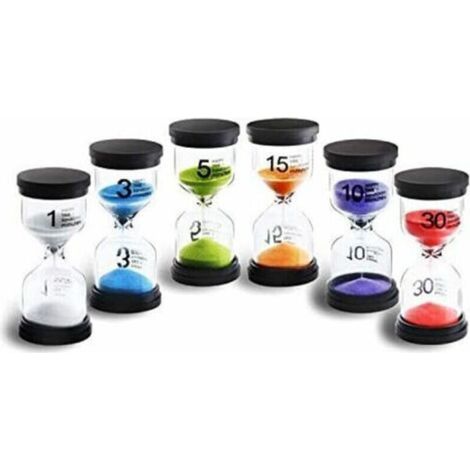 6 Couleurs Sablier Set 1min/ 3min/ 5min/ 10min/ 15min/ 30min Décoration Horloge Minuterie pour Enfants Classe Cuisine Jeux Brosses Bureau à Domicile (6pcs) (1/4)