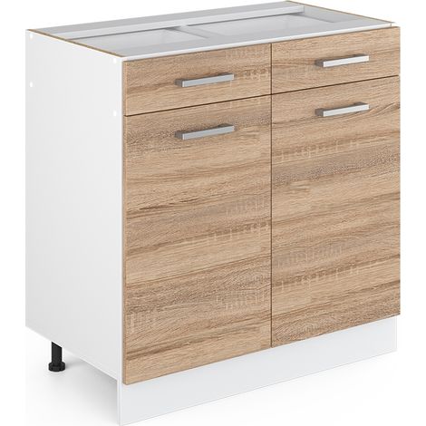 Base universale R-Line, Sonoma, 80 cm con cassetti e ante, senza piano di lavoro, Vicco