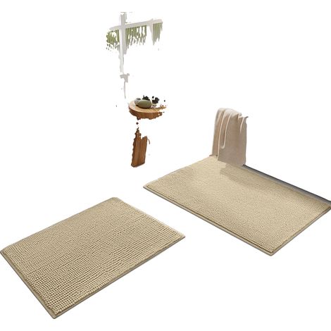 Tapis de bain, super doux, séchage rapide, Beige, 60x120 (1/2)
