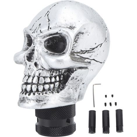 Skull Resin Gear Shif Shift Bouton, Facile à Maintenir la Poignée de Levier de Vitesses pour la Plupart des Véhicules Manuels, Plusieurs Adaptateurs Inclus, S'adapte Parfaitement. (1/5)