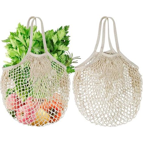 56 x 36 x 23cm 2 sacs à provisions réutilisables en corde de coton bio, sacs à provisions avec longue poignée pour le stockage des fruits et légumes (1/5)