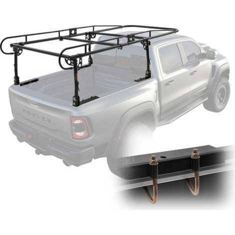Porte-Échelles pour Pickup Charge 454 kg, Support pour Camions avec Largeur Réglable 110-160 cm, Installation Facile, Galerie pour Charges Longues ou Lourdes, Kayak, Planche de Surf, Bois (1/4)
