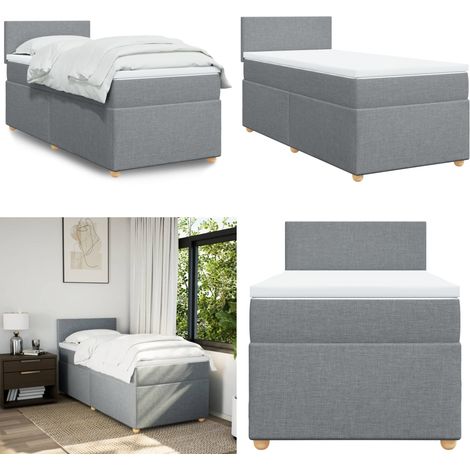 Sommier à lattes de lit et matelas Gris clair 90x190 cm Tissu - Lit Double - Literie - Chambre À Coucher - Matelas - Sommier - Home & Living (1/5)