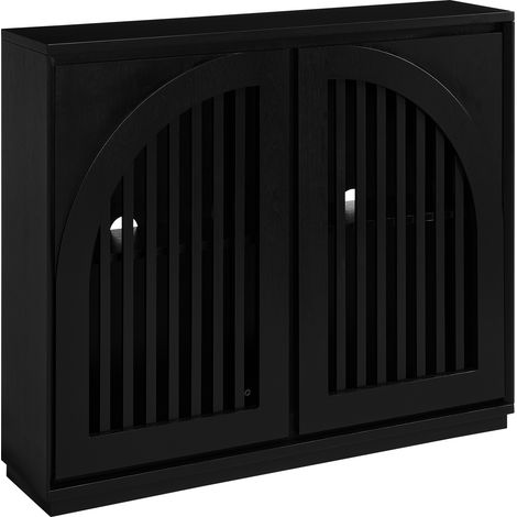 Aparador de Almacenaje con Puertas Ranuradas y 2 Aberturas para Enchufes, para Salón o Cocina, de Madera y MDF, Negro (1/5)