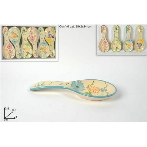 TrAdE Shop Traesio - Set 6 Pezzi Poggiamestolo Poggia Mestolo In Ceramica Decoro Fiori Cucina -