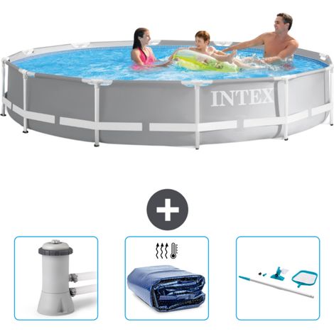 Piscine ronde prisme frame Intex - 366 x 76 cm - Grise - Incluse Accessoire CB78