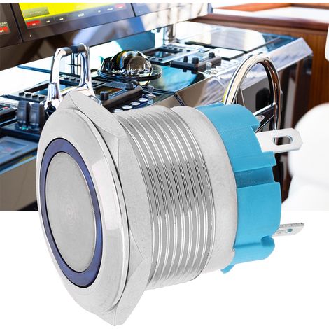Lot de 2 interrupteurs à bouton-poussoir autobloquants à 4 broches avec anneau lumineux 22 mm IP65 pour la modification de bateaux et de voitures (bleu 220 V CA) (1/5)