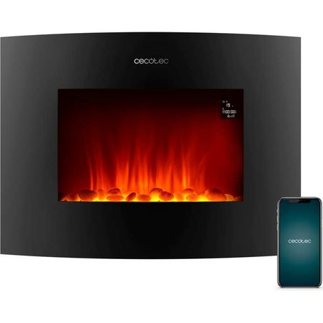 Cecotec – Cheminée électrique 22" 2000W – Contrôle Wi-Fi et télécommande – Programmation hebdomadaire – Design incurvé en verre trempé