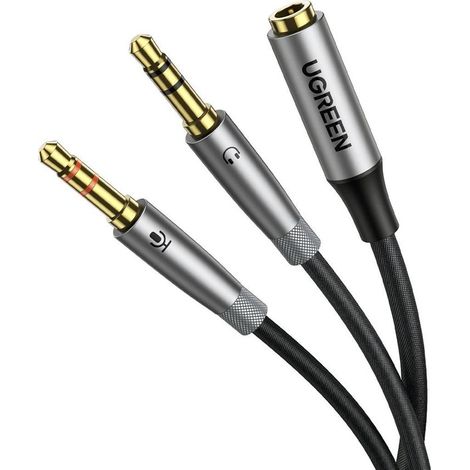 Cable divisor de audio AUX Ugreen AV193 para auriculares + micrófono a miniconector de 3,5 mm, 20 cm (gris)
