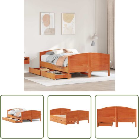 vidaXL Massivholzbett ohne Matratze Wachsbraun 120x200 cm Kiefernholz (1/5)