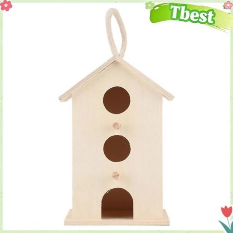 Nichoir Suspendu en Bois avec Corde et Support pour Perroquets et Petits Oiseaux, Jardin ou Balcon, Bois de Noyer des Canaries (1/4)