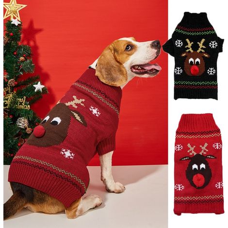 2 conjuntos navideños para mascotas, suéter con nariz roja y reno, talla L (1/4)