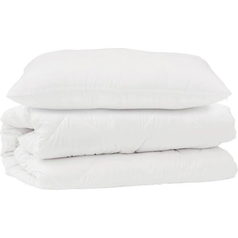 Housse de couette blanche en microfibre, comprend deux taies d'oreiller (1/5)