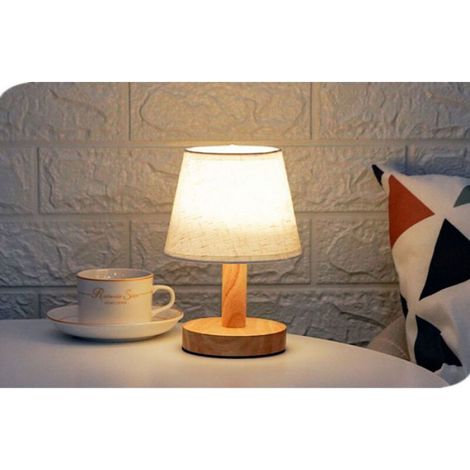 Veilleuse - Bois - Abat-jour Lin - LED Réglable Blanc/Chaud/Neutre - Pour Chambre À Coucher Salon Bureau - 9 cm × 21 cm - 1 Pièce (1/4)