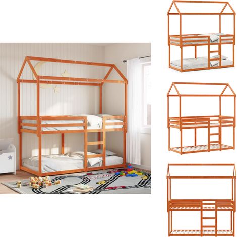 Lit superposé sans matelas cire marron 80x200 cm pin massif - Lit Superpose - Lit Enfant - Lit Avec Toit - Lit Design - Mobilier Enfant (1/5)