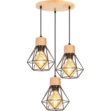 E27 Pendelleuchte, Metall und Holz, Retro-Industriedesign, Ø160 mm, für Küche und Wohnzimmer (1/5)