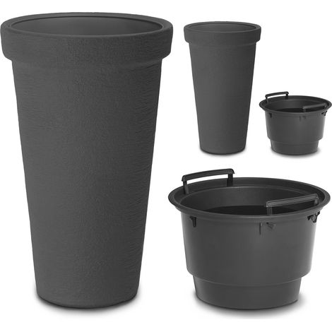 CASARIA® Pot de fleurs XXL 42L Bac à plantes 63x40cm rond résistant à l'hiver jardin terrasse Cache-pot Bac à fleurs Set de 2 anthracite