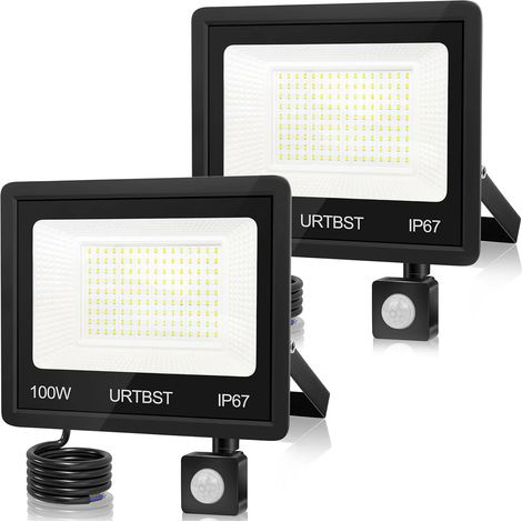 Projecteur LED Exterieur 100W 10000LM avec Detecteur de Mouvement, IP67 Étanche, 7000K Blanc Froid pour Jardin (2 Pièce)