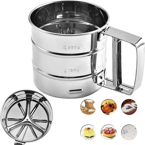 Mehlsieb, Einhandsieb, Küchensieb aus Edelstahl, Feinsieb mit Griff (für Mehl und Puderzucker), Handsieb (für Mehl, Zucker, Zimt und Gewürzpulver)