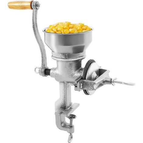 Moulin à grains manuel robuste en fonte, idéal pour le café. Mouture à sec ou humide pour blé, maïs, etc. Convient à un usage culinaire. Couleur argent. (1/5)