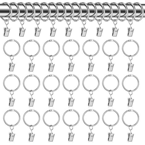 Anneaux pour Rideaux,30 pcs Anneau Rideau avec Pinces,32mm Clips de Rideau Anneaux,Argent Crochet Rideau,Anneaux pour Tringle à Rideaux,Métal Drapé Clip Crochets,Crochet Rideau pour la Bain,Balcon (1/5)
