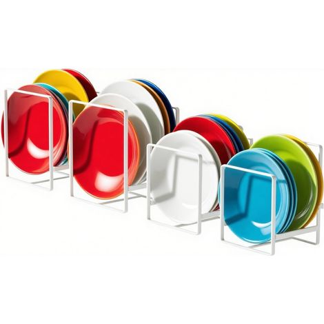 Lot de 4 organiseurs d'assiettes placard, porte-assiettes tiroir étagère à assiettes cuisine, support porte-assiettes en métal pour le rangement des assiettes et de la vaisselle (1/5)