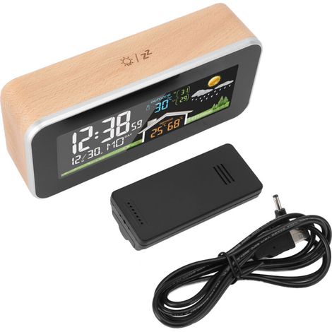 Weather Forecast LCD Clock, Color Display, Wireless Digital Alarm with Temperature and Humidity Sensor for Indoor and Outdoor Use (1/5)