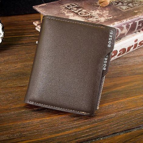 Portefeuille fin en cuir pour homme avec protection RFID, 10 compartiments pour cartes de crédit, 2 compartiments pour billets, fenêtre pour carte d'identité et porte-monnaie - marron (1/5)