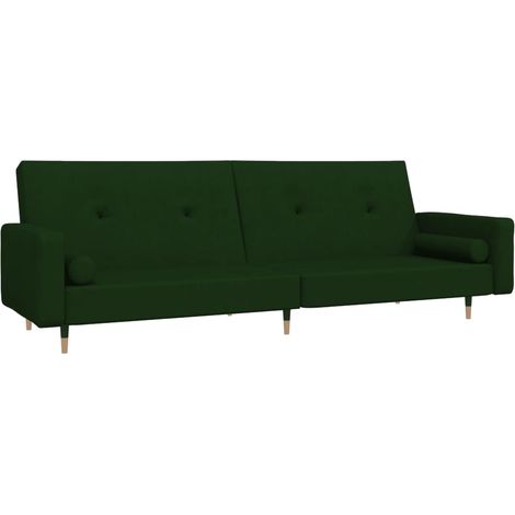 vidaXL Divano Letto a 2 Posti con 2 Cuscini Verde Scuro in Velluto (1/5)