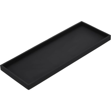 Plateau de courtoisie de salle de bain, 40 x 15,2 cm, distributeur de savon en silicone incassable, organiseur d'évier de cuisine, pour savons, clés, bougies, bibelots, noir (1/5)