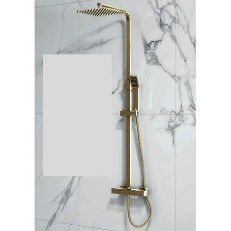 Lola Square Brushed Brass Adjustable Rigid Riser Thermostatic Shower Valve